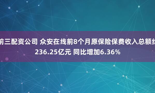 前三配资公司 众安在线前8个月原保险保费收入总额约236.25亿元 同比增加6.36%